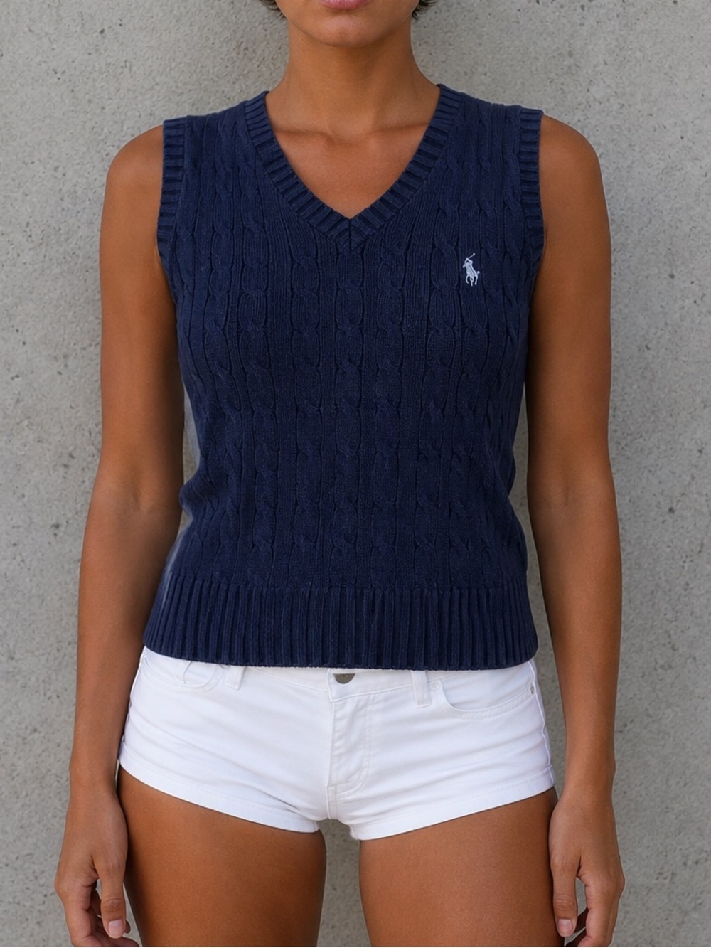 Vintage 90s Polo by Ralph Lauren Navy Cable Knit Sweater Vest Size Small